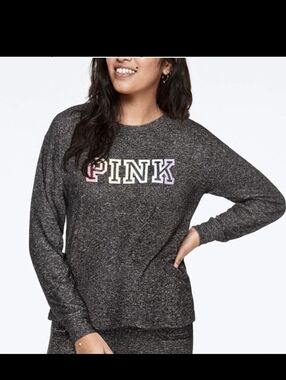 PINK Victoria's Secret Ombre Rainbow Cozy Sleep Shirt Heathered Charcoal Jersey